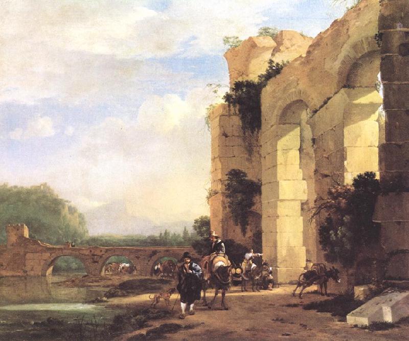 ASSELYN, Jan Italian Landscape with the Ruins of a Roman Bridge and Aqueduct cc oil painting picture